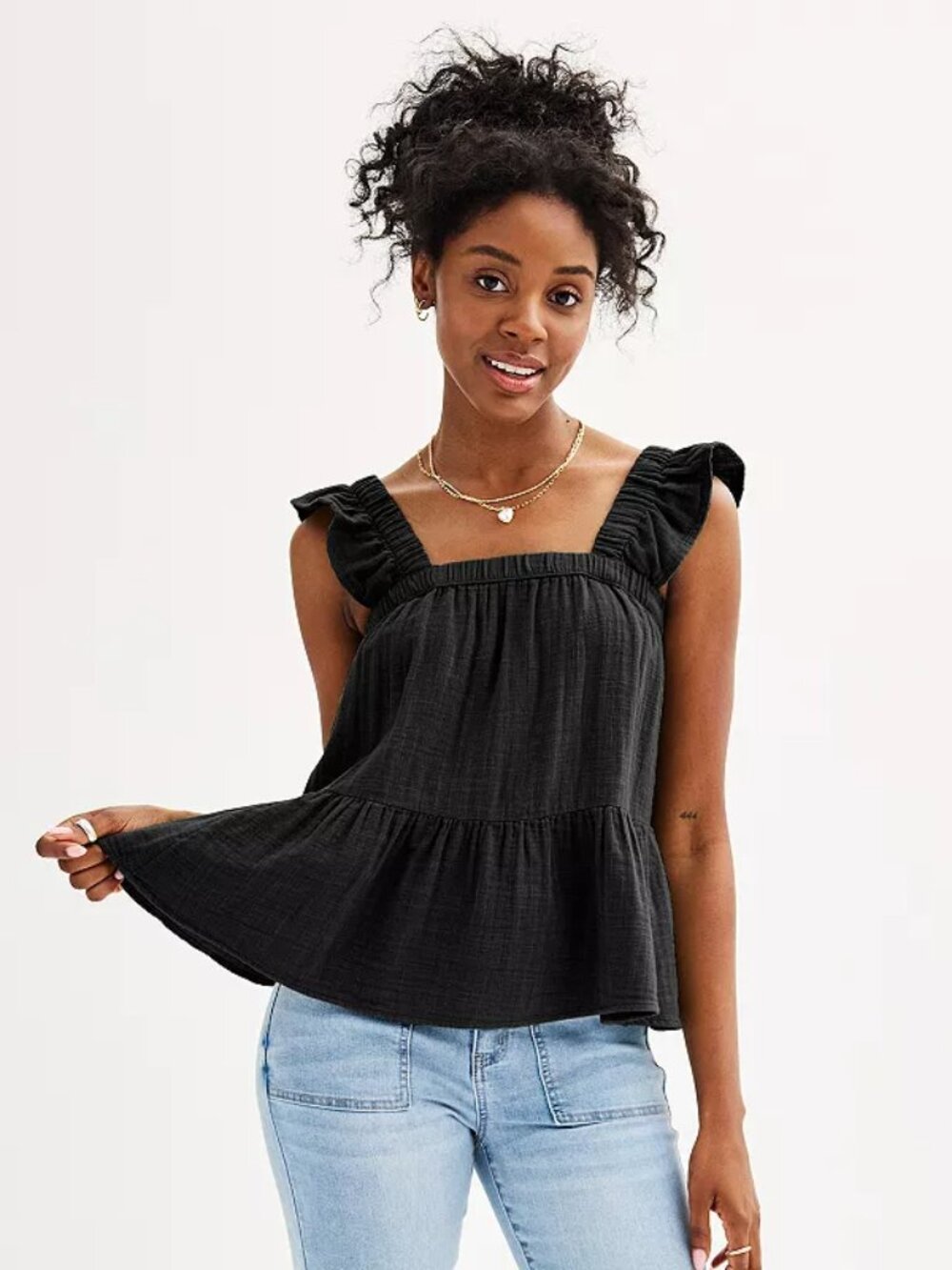 Junior's SO Tiered Ruffle Tank Top - Black - X-Large - NWT